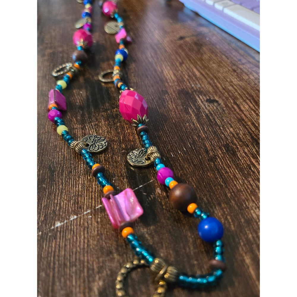 Premier Designs Colorful Boho Beaded Statement Necklace Turquoise Pink